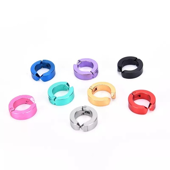 🌺stunning Gothic Rock hiphop round Multicolor Titanium steel ear cuff clip ring - Picture 10 of 16